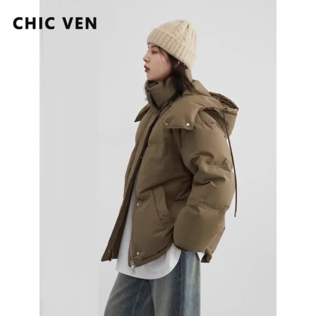 Chic Ven Vrouwen Donsjas Effen Warm Donsjack Nieuwe 90 Witte Eendendons Winddicht Capuchon Vrouwelijke Overjas Winter 2023