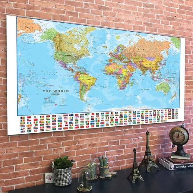 150x100cm wereldkaart muurkunst poster - Engels schilderij thuiskantoor achtergrond decor reisbenodigdheden school hangende foto