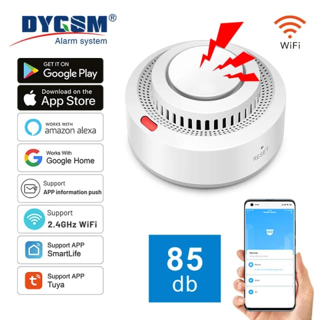 Tuya WiFi-rookmelder Real-time monitoring Alarmmelding op afstand App-bediening Werkt met Alexa Google Home