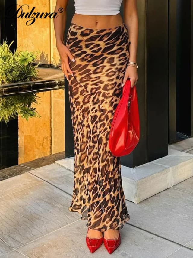 Dulzura Sexy Elegante Rok Luipaard Gedrukt Maxi Vrouwen Rokken 2024 Lady Y2K Kleding Office Club Party Casual Streetwear Groothandel