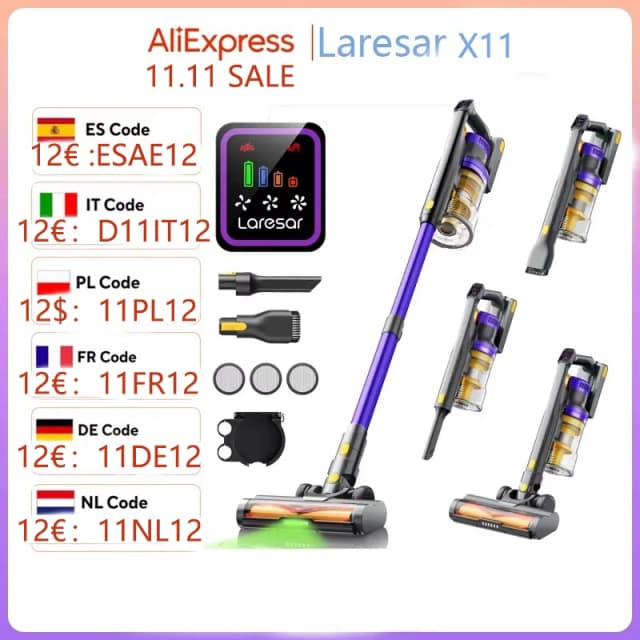 Laresar X11 Wireless Vacuum Cleaner 550W 55000PA Sa Ucight Handheld Smart Home Staubbecher 60 Minuten Lauftime 3-delige filterset