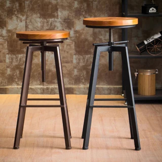 Industriële draaibare barkrukken, smeedijzeren barstoel, huishoudelijke liftbarstoelen, massief houten kinderstoel, hoge barkrukken