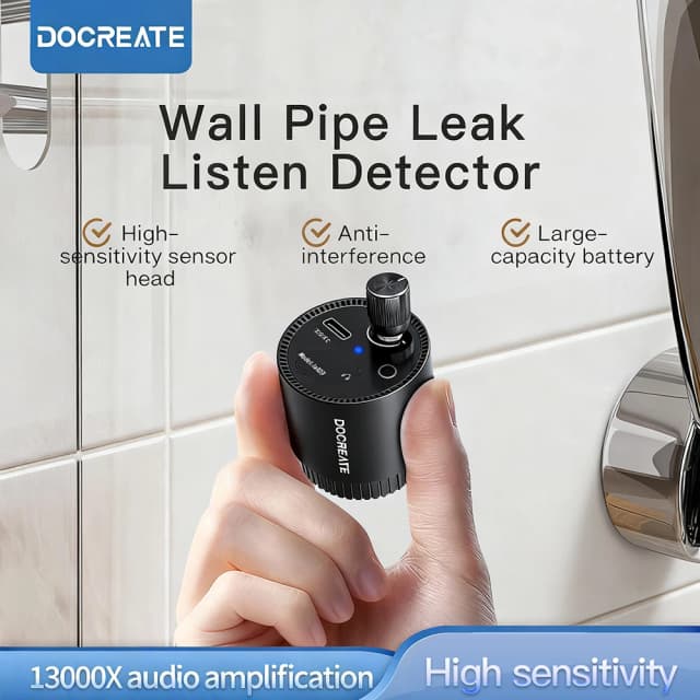 Lekdetector voor waterleidingen, ondergrondse lekdetector, draagbare Type-C lekdetectorset met hoofdtelefoon voor binnen en buiten