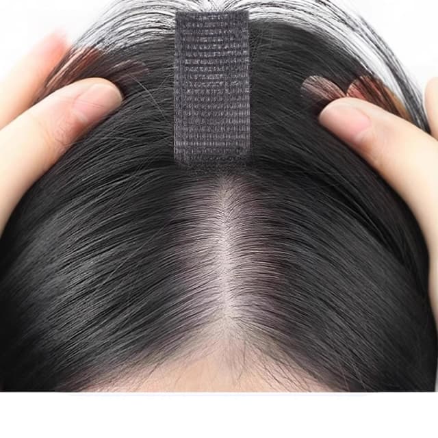 Geen Clip Toppers Menselijk Haar Fringe Verbeterde Magische Pasta Haar Toppers Pony voor Vrouwen Pluizig Haar Cover Schaarse Haar Naaden Patches