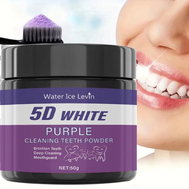 Water Ice Levin Purple Brightening Tandpoeder: voor een diepe 5D White Clean en revitaliserende frisheid.