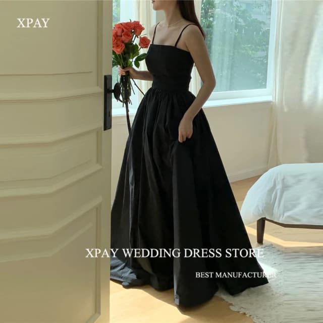 XPAY Zwart A-lijn Taft Korea Avondjurken Fotoshoot Aangepaste 4 Stijlen Korte Mouwen Galajurken Bruiloft Lace Up