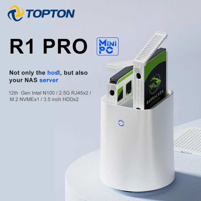 Topton 2-Bay Nas R1 Pro Amd Ryzen 7 5825u Intel N100 Mini Pc 2x I226-V 2.5G Firewall Router Netwerkopslagserver Private Cloud