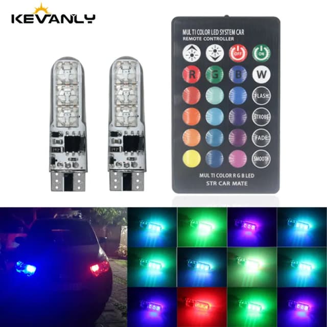 1 set W5W T10 Led-lampen 12SMD 5050 RGB Met Afstandsbediening Flash Lezen Wedge Licht Klaring Lichten CANbus 194 168 12 v