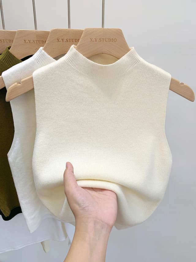 2024 Dames Gebreide Tanktop Zomer Herfst Slanke Trui Korte Mouwloze Effen Lente Herfst Truien Truien