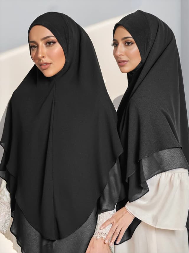 1pc Klaar om Instant Hijaabs Dubbellaags Chiffon Effen Hoofddoek Foulard Femme Musulman Sjaal Wrap Bandana
