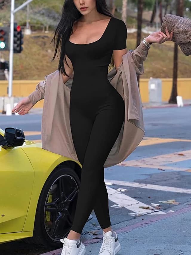 Dames rompertjes met korte mouwen, effen skinny bodycon jumpsuits, mode, sport, fitness, casual activiteit, streetwear overall