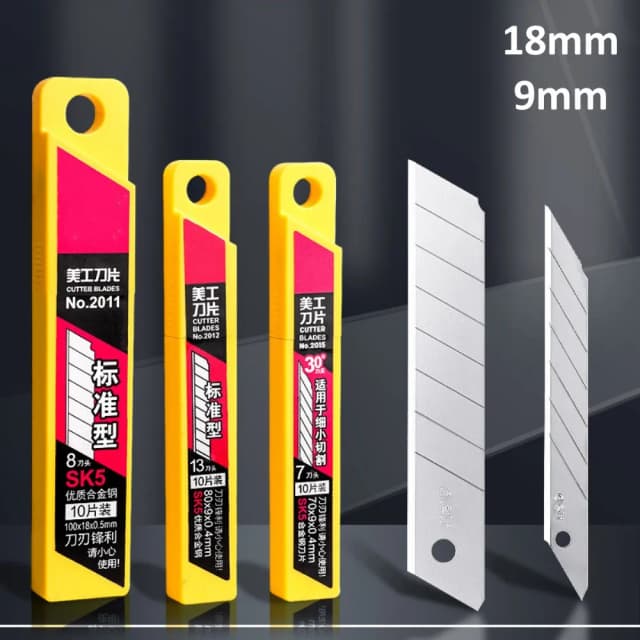 10 Stks/doos Mes Mes 18Mm Breedte 9Mm Breedte Metalen Bladen Voor Thuis School Suplies Art Craft Papier Doos Snijden Mes Gereedschap