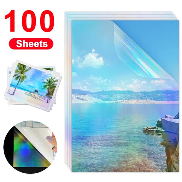 100 Vellen A4 Papier Koud Lamineren Film Transparante Holografische Sterren Stippen Sticker Film DIY zelfklevende Foto Lamineren Film