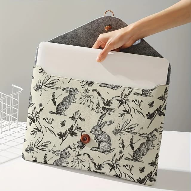 Laptoptas met konijnenprintpatroon en zachte laptopstof hoes, geschikt voor opslag van zachte hoes van laptop en opbergtas voor tablets