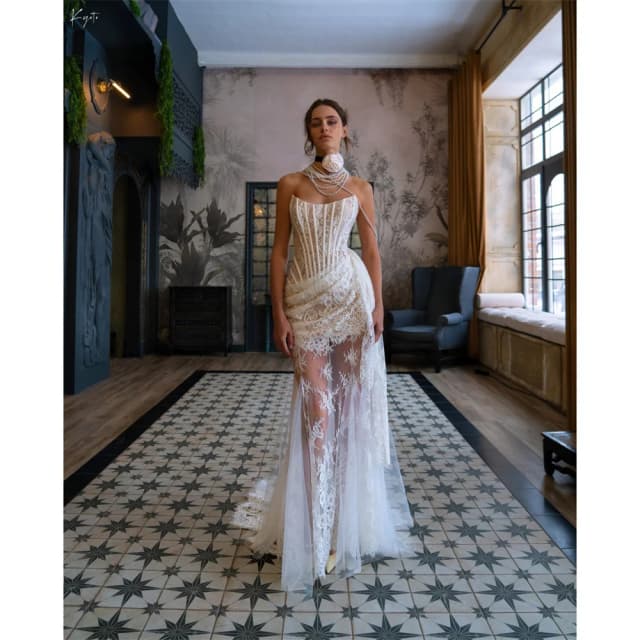 Kyoto Aangepaste Prachtige Kant Applicaties Schede Trouwjurk Off Schouder vestidos de novia Afneembare Trein En Mouwen Formeel