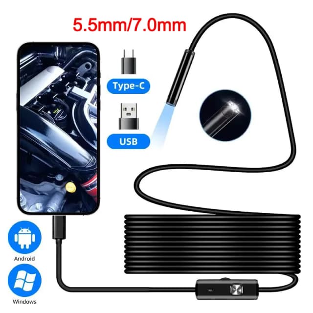 5,5/7,0 MM Type-C endoscoopcamera IP67 waterdicht met 6 verstelbare LED's USB Android flexibele inspectieborescoop voor telefoon PC