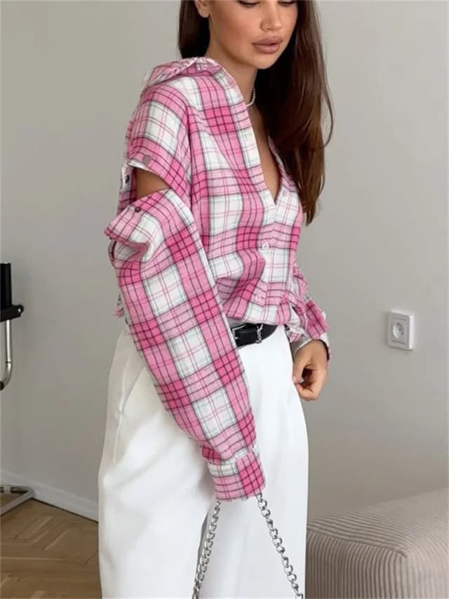 Tossy Casual bedrukte patchwork shirts top vrouwelijke patchwork revers losse contrasterende elegante jas met lange mouwen voor dames zomertop