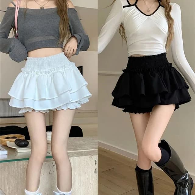 Minirok Schattig Sexy Balletcore Elastisch Hoge Taille Baljurk Ruffle Patchwork Lolita Rok Korte Koreaanse Zoete Y2K Dameskleding