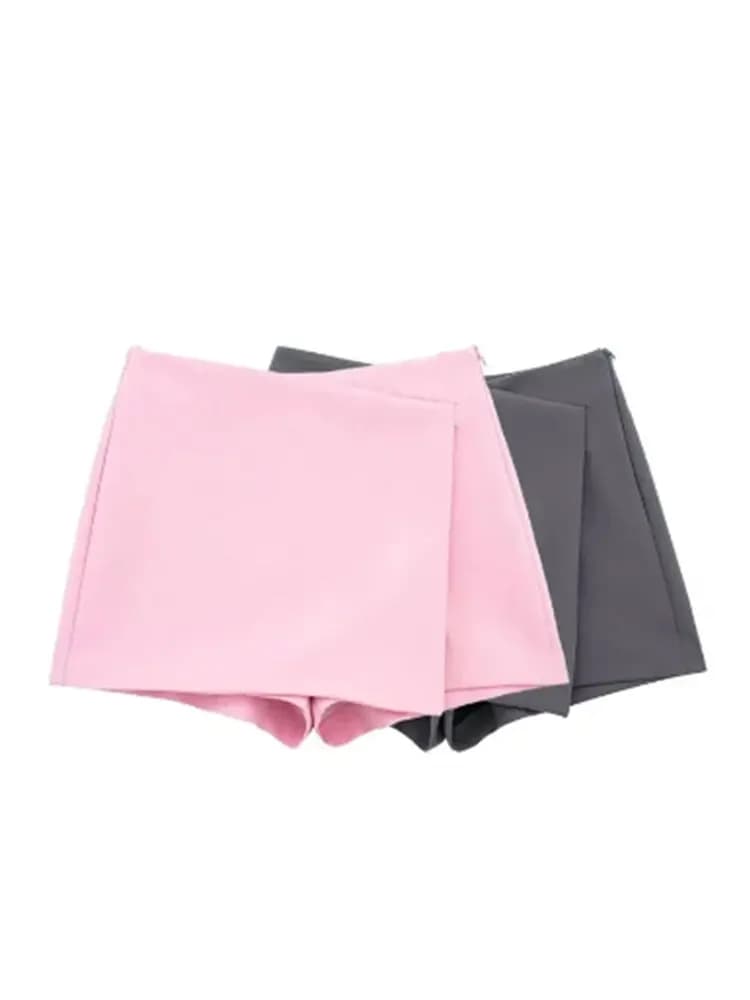 LAZVM Damesmode Asymmetrische Pareo Stijl Zelf Overlay Shorts Rokken Vintage Hoge Taille Zijrits Vrouwelijke Skort Mujer