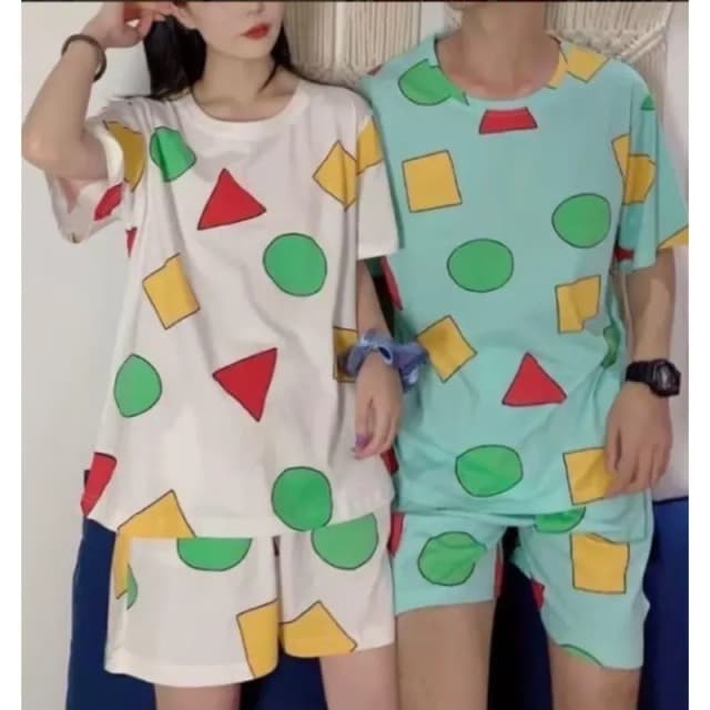Zomer casual paar pyjama set schattige cartoon print, nachtkleding met korte mouwen dagelijkse mode losse home pyjama Japanse paar pyjama