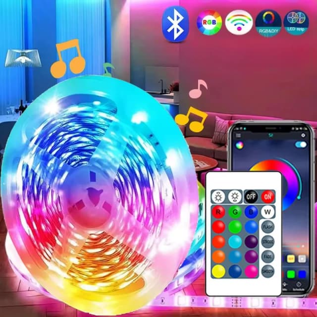 1M-30M USB LED-stripverlichting Veelkleurige Bluetooth-bediening met 24Key afstandsbediening Muziek Sync Flexibele lamp voor thuisfeestdecoratie