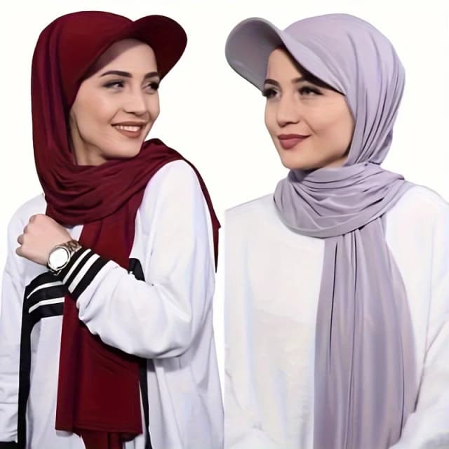Effen kleur baseball cap sjaal 2-in-1 integratie, Maleisische hijab wrap, dames zonbeschermende sjaal cadeaus voor Eid