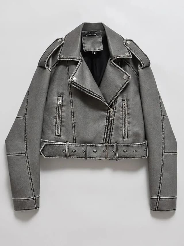 Vrouwen Vintage losse gewassen kunstleer korte jas streetwear vrouwelijke rits riem moto biker retro jas uitloper tops