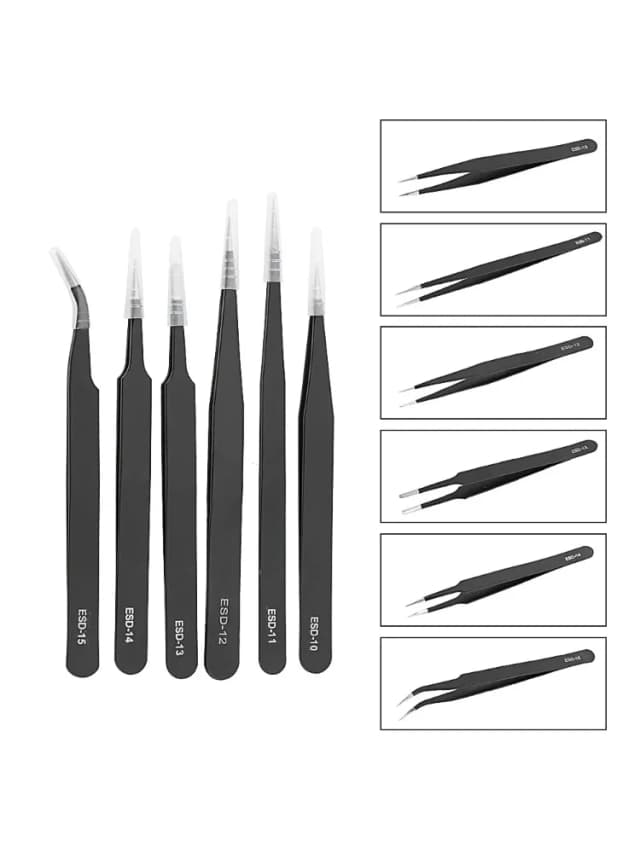 6 stks Precisie Pincet Set ESD Antistatische Rvs Pincet Reparatie Tools voor Elektronica Reparatie Solderen Craft Gereedschap
