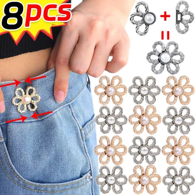 Geen spijker nodig Taillegesp Draai broek Knoop Broekrok Krimp taille Drukknoop Retro metalen bloem Tailleversteviger
