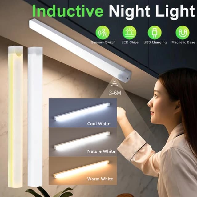 USB Type C Oplaadbare Bewegingsensor LED-balklamp Inductie Nachtlampje Draagbaar voor Keuken Nachtkastje Garderobe Kast Gang