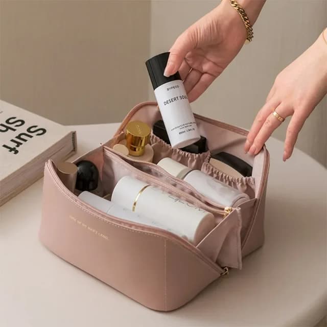 Grote Pu lederen reismake-uptas voor dames Cosmetische organisator Make-uptas met hoge capaciteit Opbergtas voor vrouwelijke make-updoos