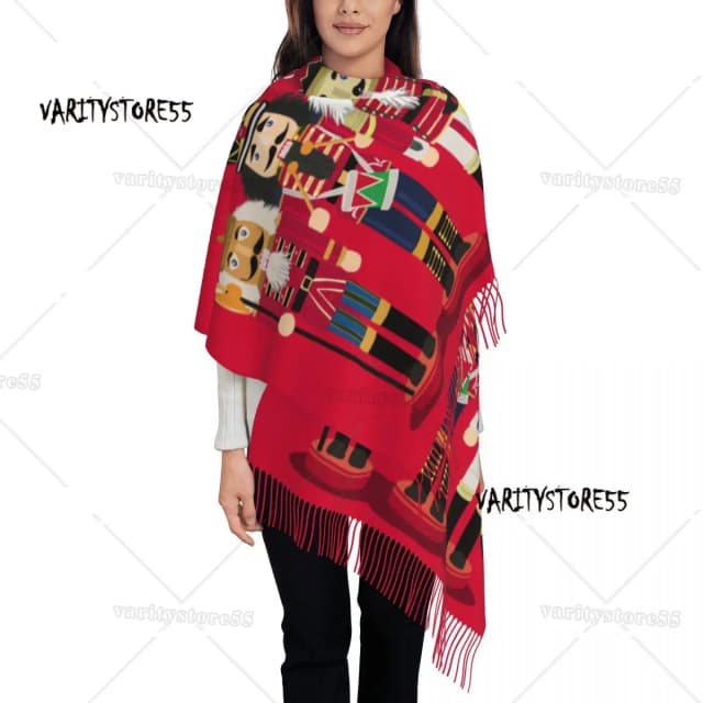 Custom Lady Grote Notenkraker Soldaat Speelgoed Kerstcadeau Sjaals Vrouwen Winter Herfst Dikke Warme Kwast Sjaal Wrap Sjaal