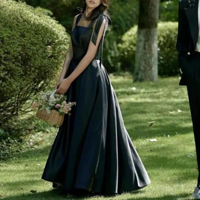 Zwarte Eenvoudige Trouwjurken Voor Vrouwen Mode Spaghettibandjes Elegant A Line Abiti Da Sposa Nieuwe Satijnen Lange Avondjurken