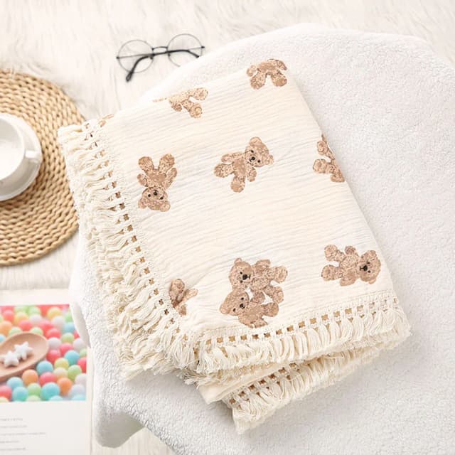Schattige beer mousseline vierkanten katoenen babydeken voor pasgeboren geruite baby inbakerdeken baby's accessoires bed zomer dekbed