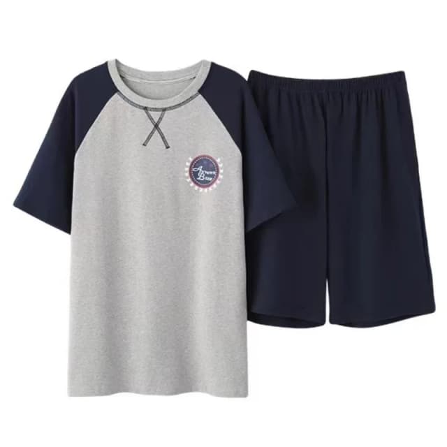 Katoenen herenpyjama, top en broek, loungewear, atletisch, casual, losse nachtkleding, gestreepte nachtkleding, homewear, tweedelig, groot formaat