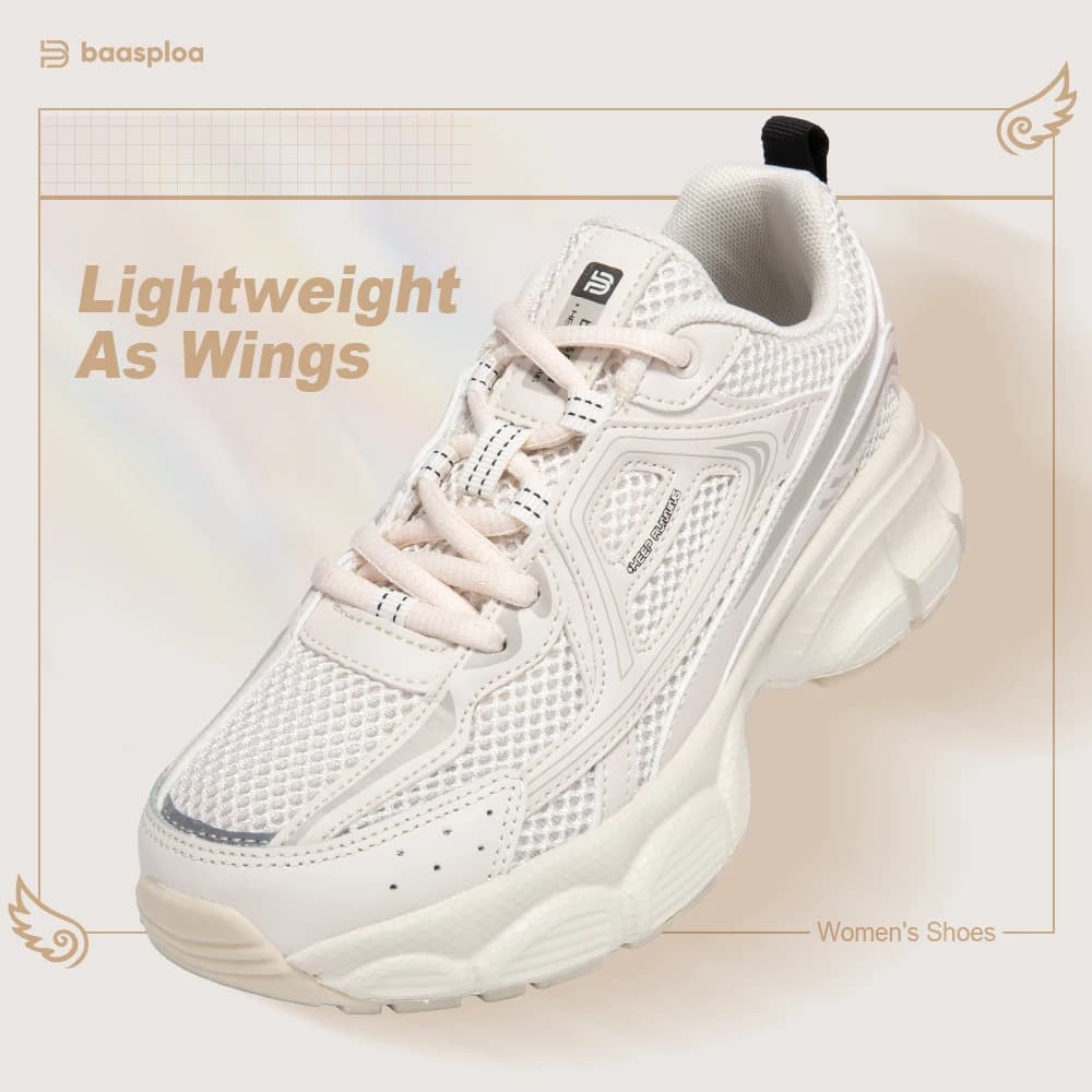 Baasploa Dames Sportschoenen Outdoor Lichtgewicht Ademende Jogging Sneakers Vrouwelijke Casual Mesh Antislip Lace Up Loopschoenen