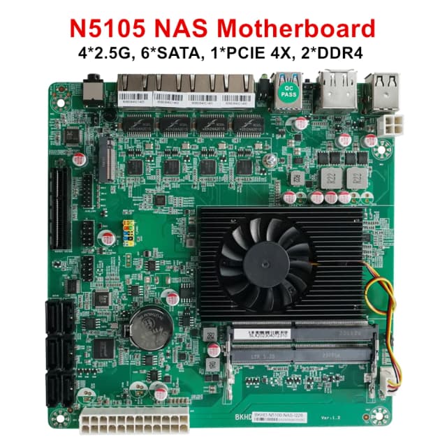 N5105 NAS Moederbord Intel Celeron N5105 N5100 4 Cores 6 * SATA3.0 4*2.5G i226 1 * PCIE 4x 17x17CM 2 * DDR4 Firewall Moederbord
