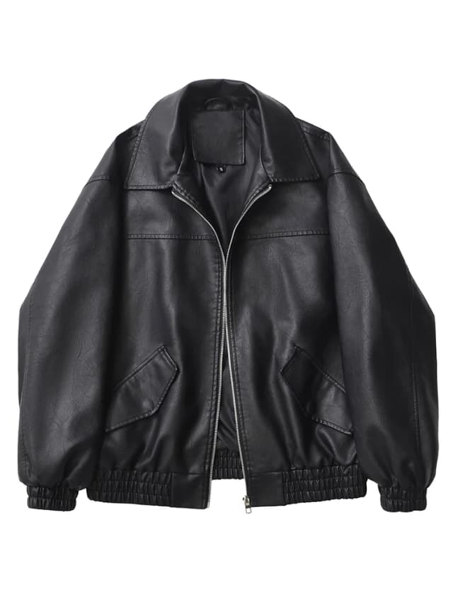 Ailegogo Streetwear Vrouwen Retro Losse Korte Pu Kunstleer Jas Lente Herfst Vrouwelijke Rits Jas Vintage Moto Biker Uitloper