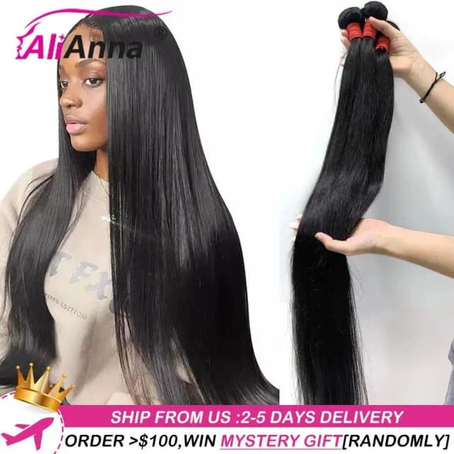 ALIANNA 26 Inch Menselijk Haar Bundels 10A Braziliaanse Ruwe Haar Weave Bundels 30 38 40 Inch Steil Menselijk Haar bundels Hair Extensions