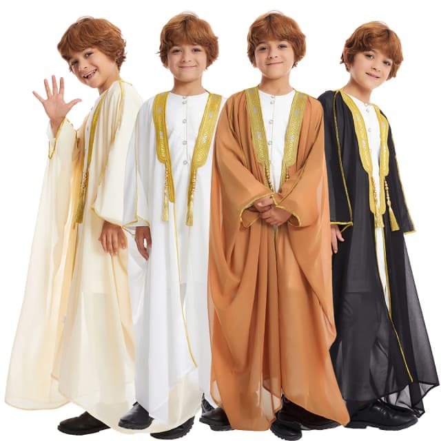 Bescheiden Oosten Kids Jongen Gewaad Moslim Jurk Islamitische Dubai Saudi Kinderen Open Stitch Abaya Gebed Ramadan Jubba Thobe Arabische Kleding
