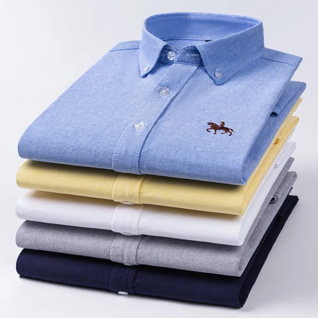 2024 100% Katoenen Oxford Man Vrijetijdsgeborduurde Paardenshirts Streetwear Oversized Mannen Shirt Gebloemde Lange Mouw Casual Plus Size