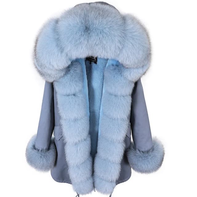 MAOMAOKONG 2024 Winter Vrouwen Jas Natuurlijke Vos Bontkraag Manchet Zwarte Jassen Uitloper Dikke Luxe Echt Bont Parka vrouwen Bontjas