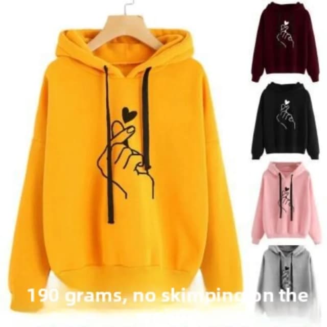 Herfst Fleece Hoodie Effen Kleur Vinger Hart Capuchon Koreaanse Mode Sweatshirts Lange Mouw Top Trekkoord Zakken Losse Hoodies