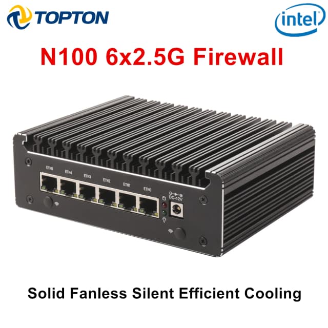 Intel N100 7505 6x I226-V 2.5G Stevige Firewall Router Fanless Mini Pc Ddr4 Nvme 1 * Com Type-C Pfsense Opnsense Esxi Mini Computer