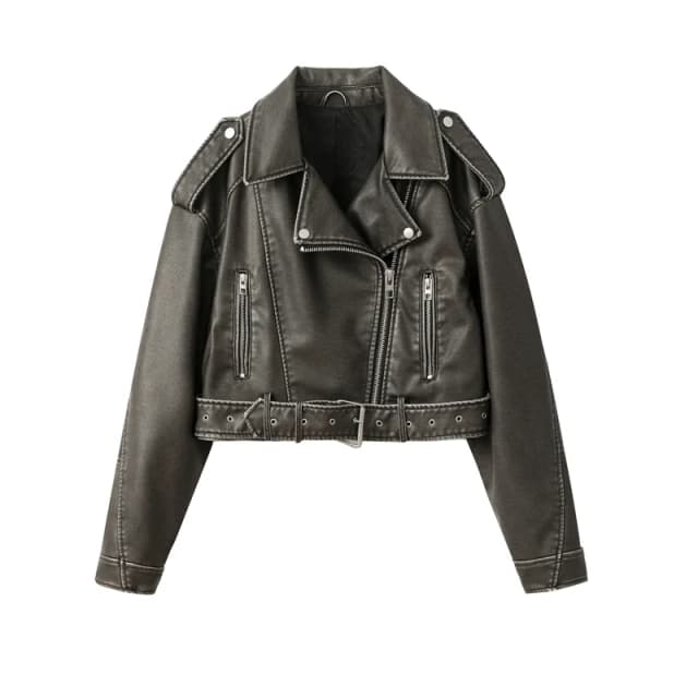 2025New Coal graysty le Gewassen leren damesjas met riem, korte jas met doorgestreepte ritssluiting en vintage reversjas