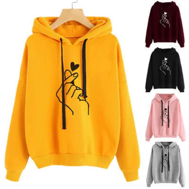 Herfst Fleece Hoodie Effen Kleur Vinger Hart Capuchon Koreaanse Mode Sweatshirts Lange Mouw Top Trekkoord Zakken Losse Hoodies