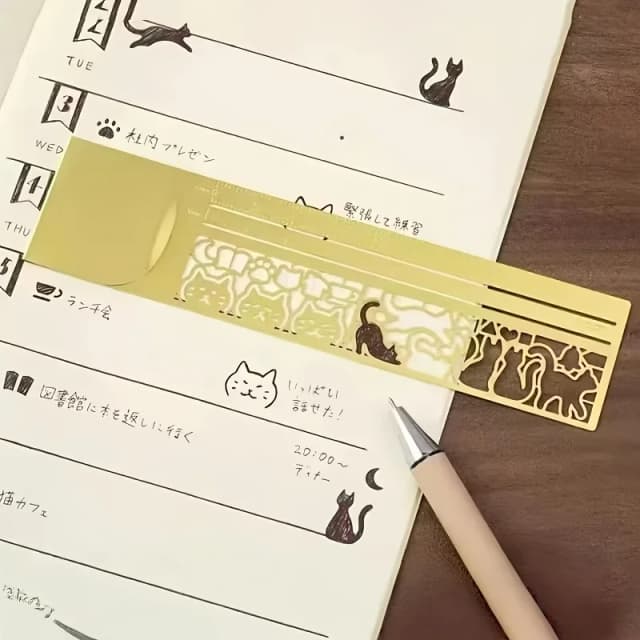1 PC Leuke kattenboekenlegger - Dubbelzijdige liniaal voor dagboek/planner/notities, creatief briefpapiercadeau