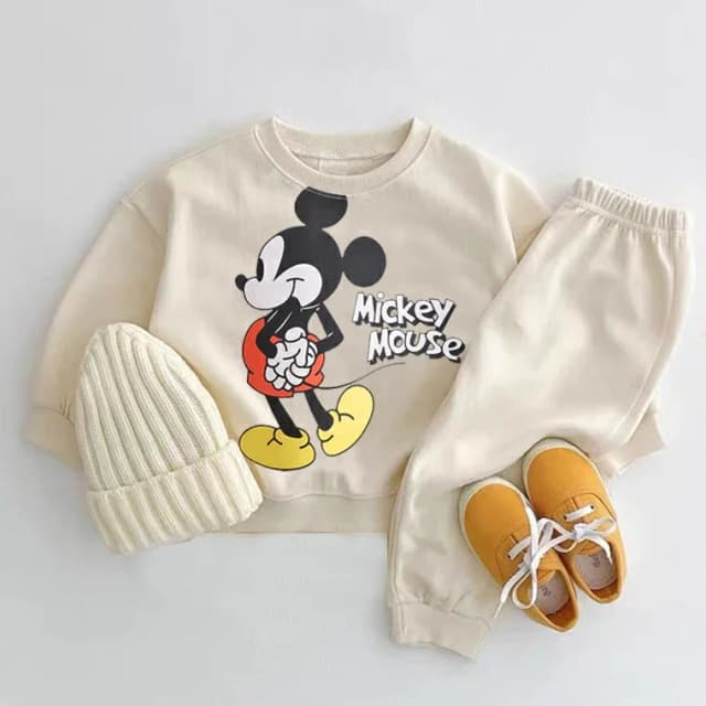 Mickey Mouse Gedrukt Sweatshirts Sets Kind Nieuwe Stijl O-hals Hoodies + Broek Baby Jongens Casual Mode Cartoon Grijze Trainingspakken
