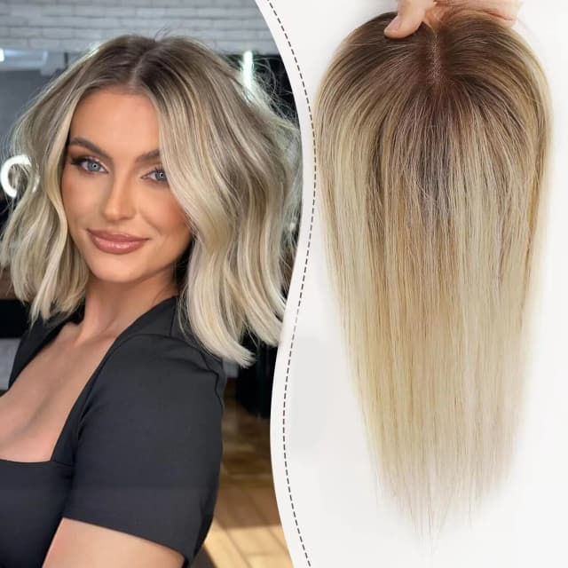 Haartoppers Blond Bruin Ombre 100% Remy Echt haar Topper Haarstukken voor Vrouwen 150% Dichtheid Zijde Basis 3Clip in Toppers 12 inch