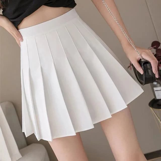 Dames Falda blanco met vlechten: Falda de Verano de Cintura Alta met Cremallera voor Estilo JK y Baile, Roupa Econ Tall